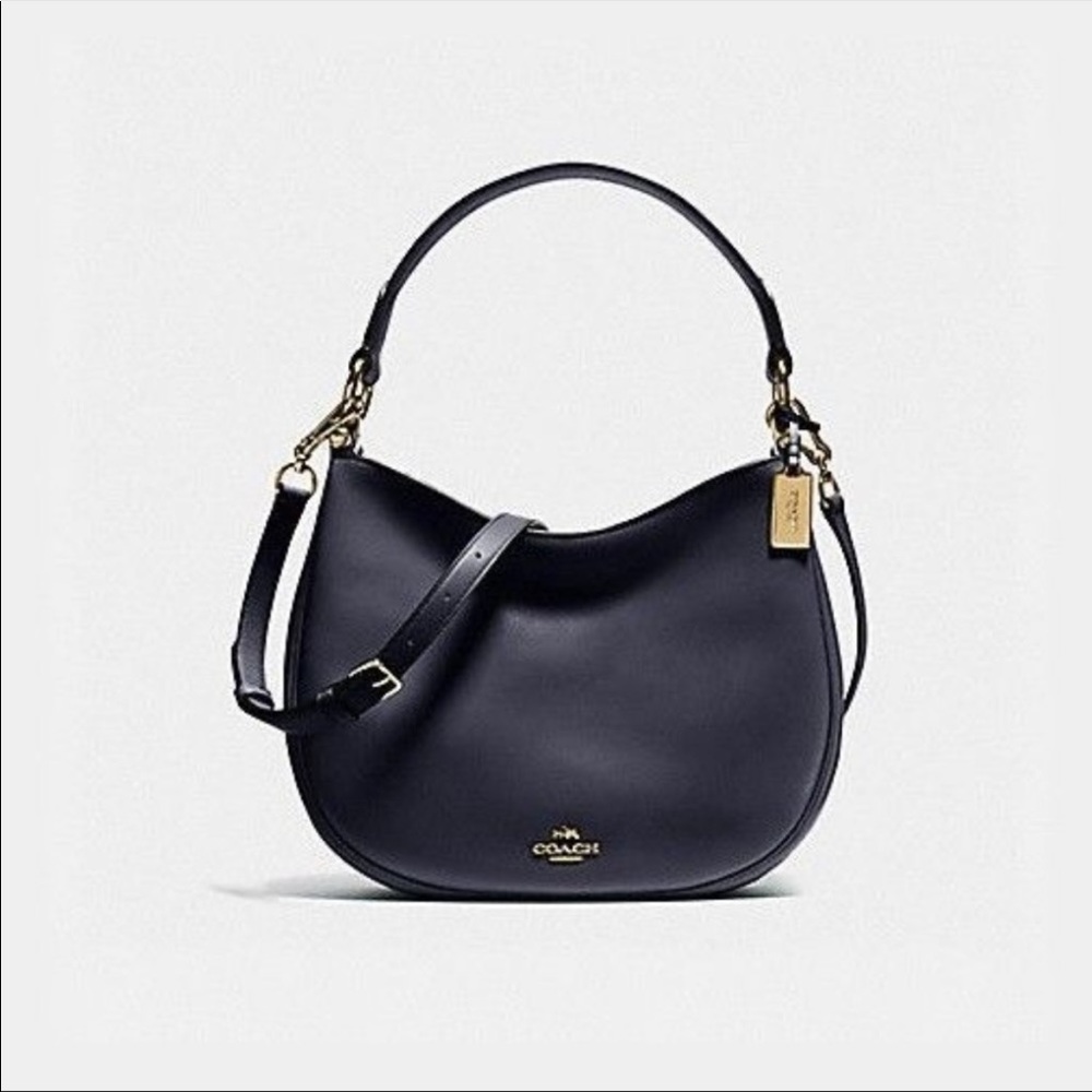 COACH Nomad Navy Glovetanned Leather Shoulder Handbag Hobo 36026 with du…